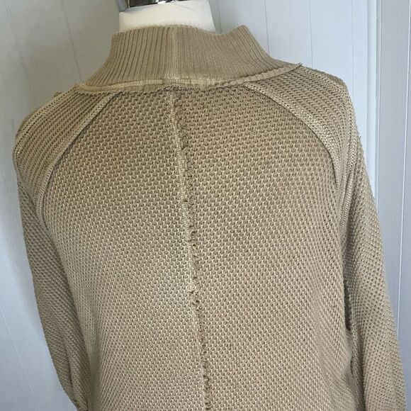FREE PEOPLE She's A Keeper Thermal Waffle Knit Sweater Winter Wheat Tan XS - Picture 8 of 13
